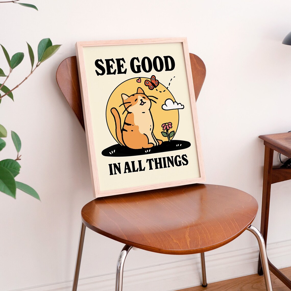 Colorful Cat Illustration Print, Cute Quote Decor - Image 2