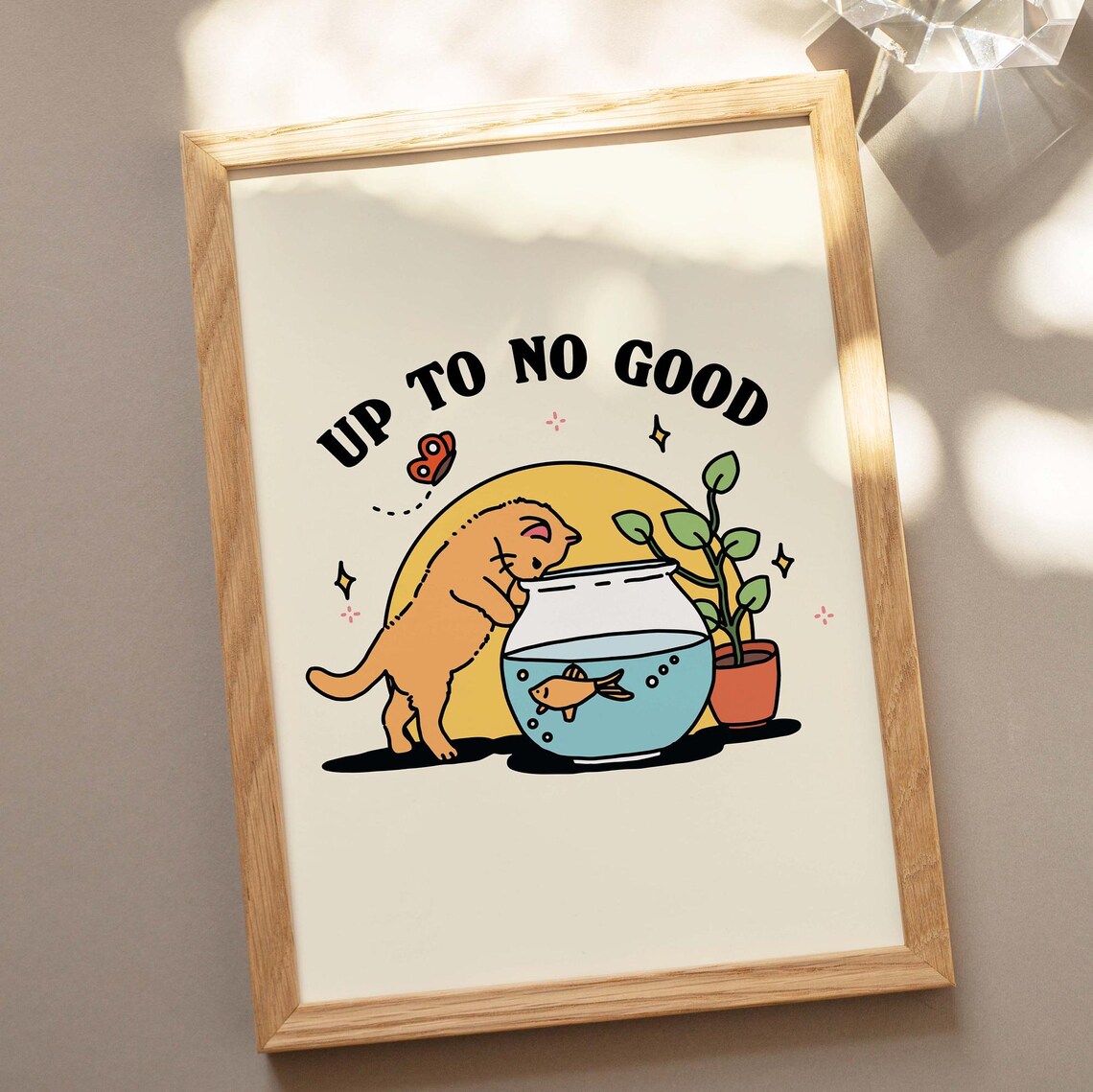 Up to No Good Retro Kitten Fishbowl Funny Cat Wholesome Cottagecore Poster - Image 2