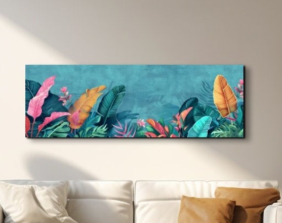 Tropical Plants Minimalist Wall Art Print Panoramic Wall Decor Livingroom Art Ready To Hang Bedroom Decor Calm Tranquil Vibe Art