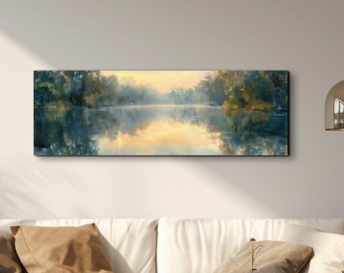 Quiet Morning Lake Mirror Calm Misty Sunrise Landscape Wall Poster