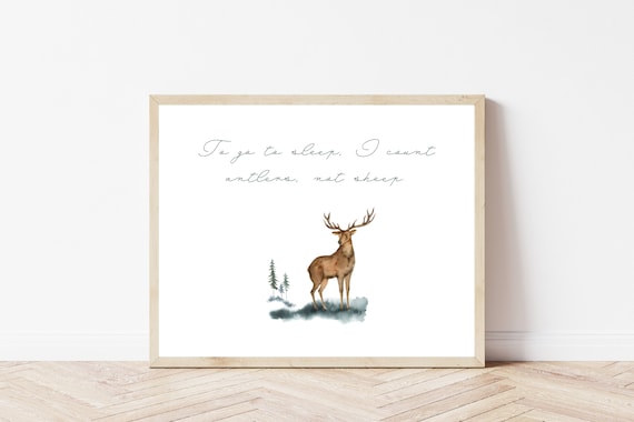 To Go to Sleep I Count Antlers Not Sheep Poster Watercolor Stag Nursery