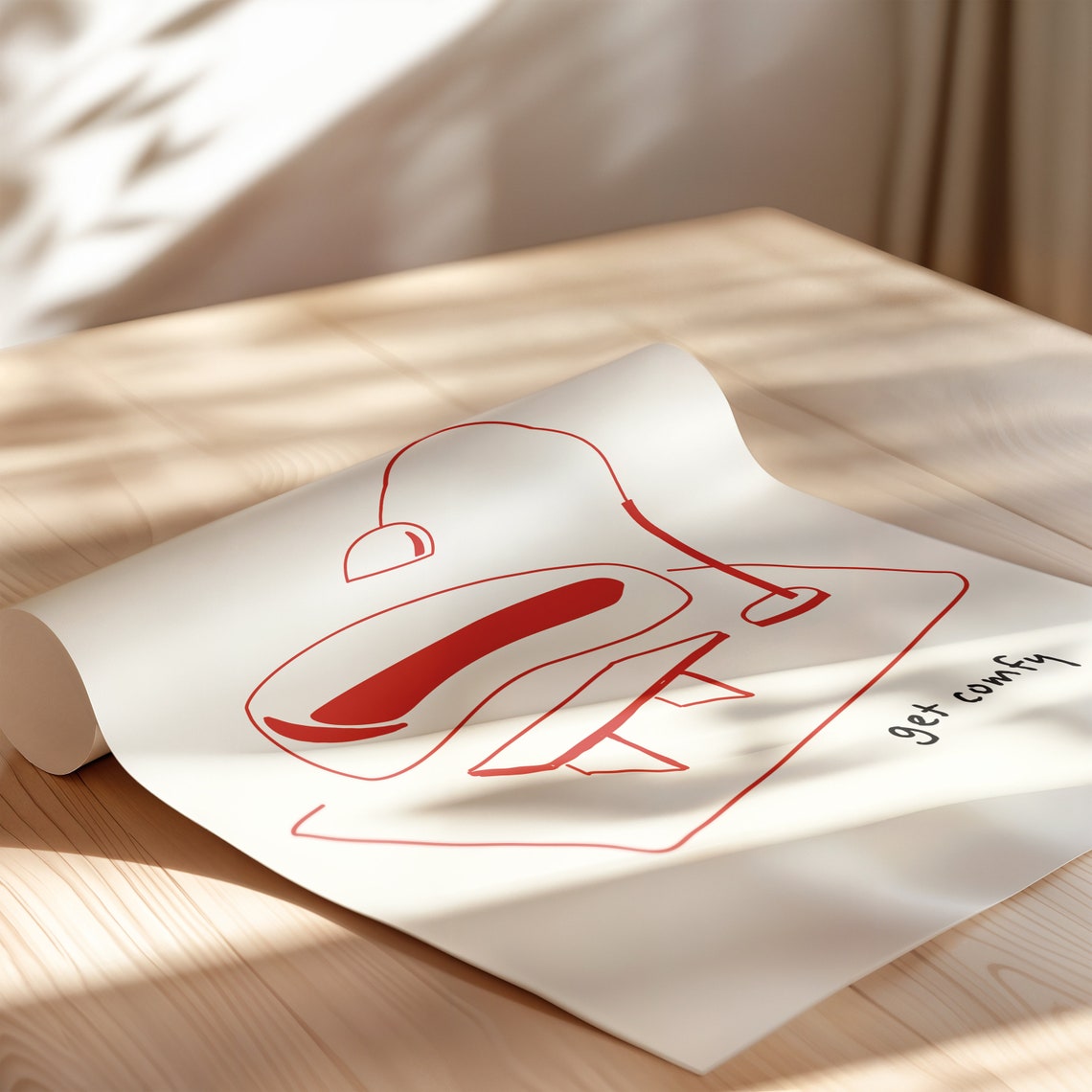 Welcome To My Crib Get Comfy Red Line Art Apartment Wall Art - Image 2