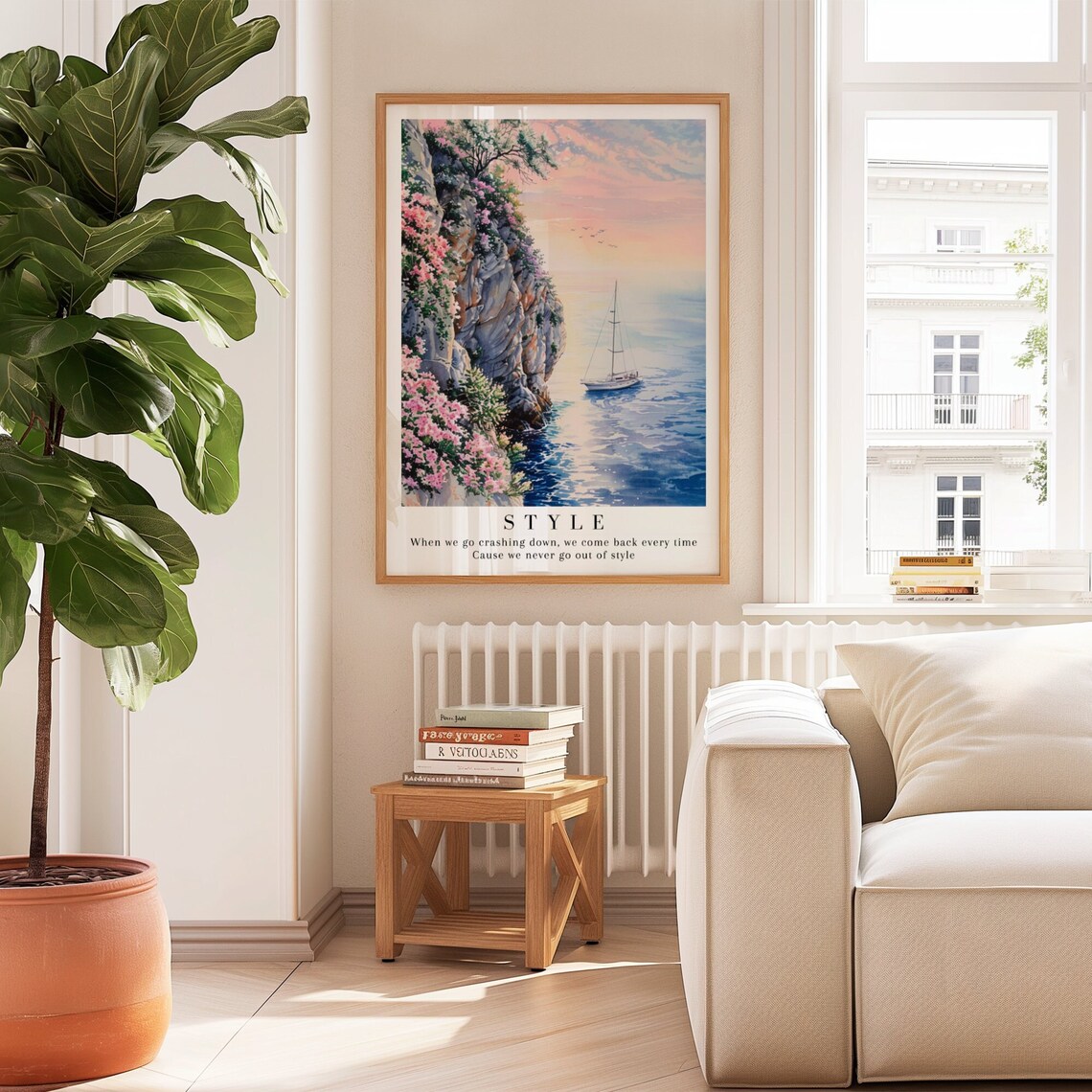 Taylor Swift Style Sailboat Sunset Cliff Watercolor Lyric Poster - Image 2