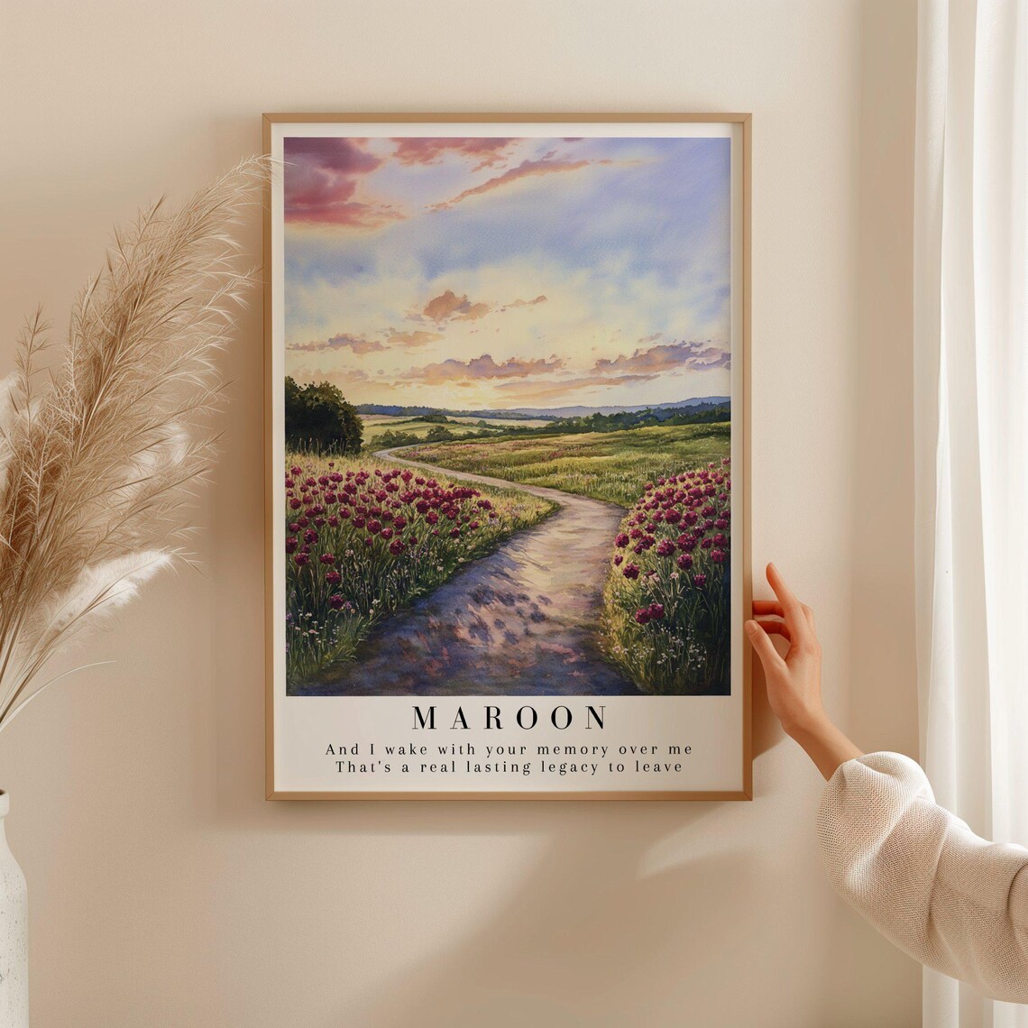 Taylor Swift Maroon Lyric Maroon Flower Field Sunset Art Poster - Image 3