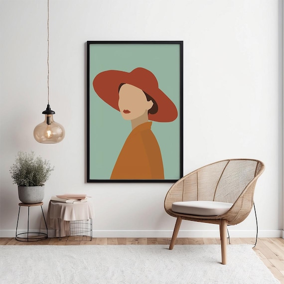Woman in Red Wide-Brim Hat Modern Minimalist Faceless Fashion Art Print