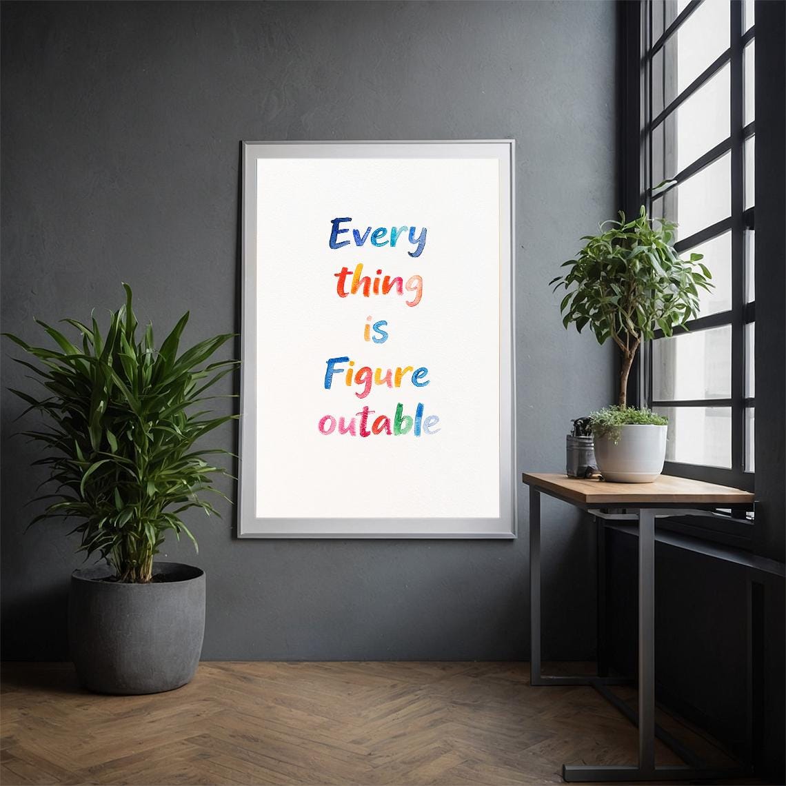 Colorful Everything Is Figureoutable Watercolor Quote Wall Art