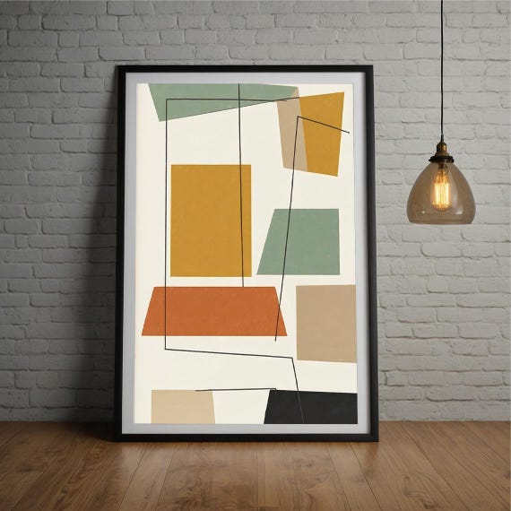 Mid Century Modern Abstract Wall Art Geometric Shapes Print Minimalist Retro Poster