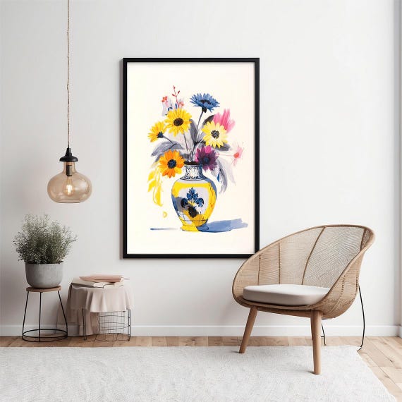 Abstract Flower Vase Print Modern Botanical Wall Art