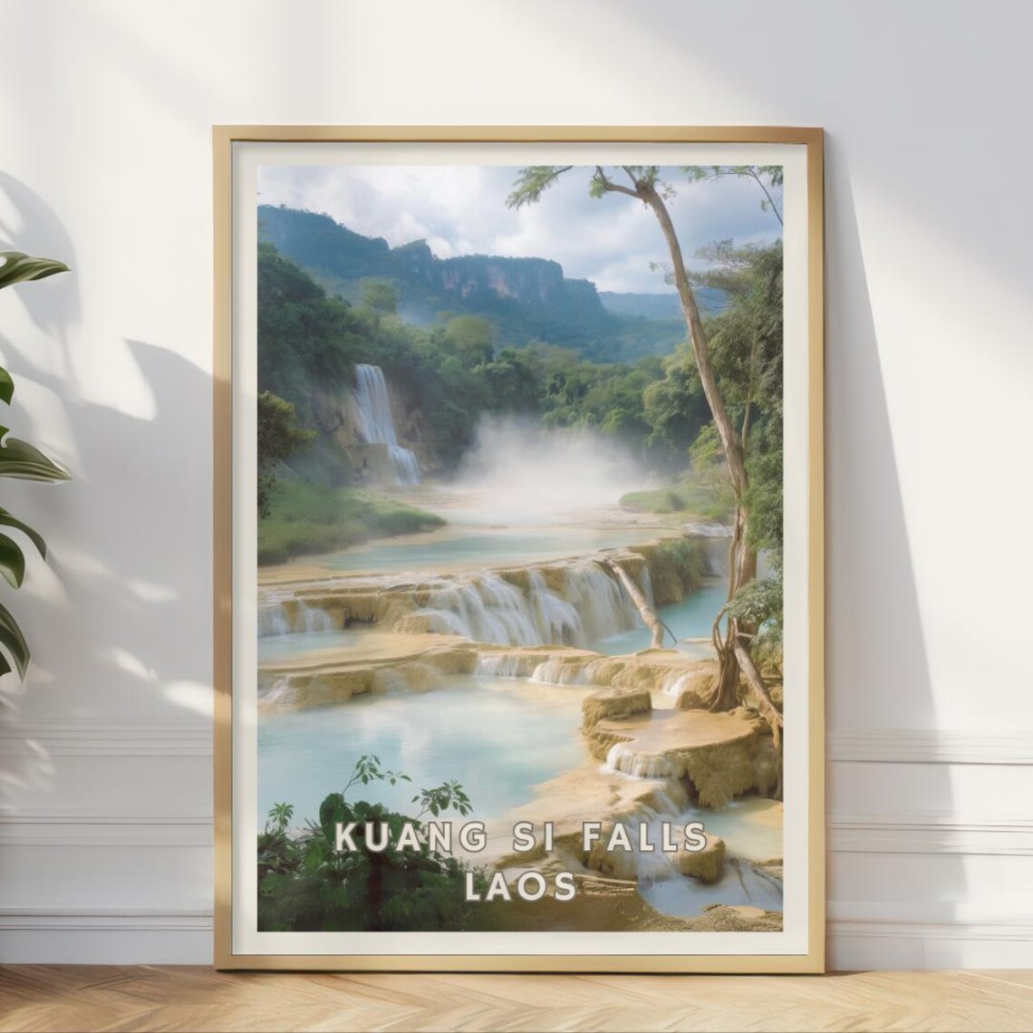 Kuang Si Falls, Laos Waterfall Travel Poster
