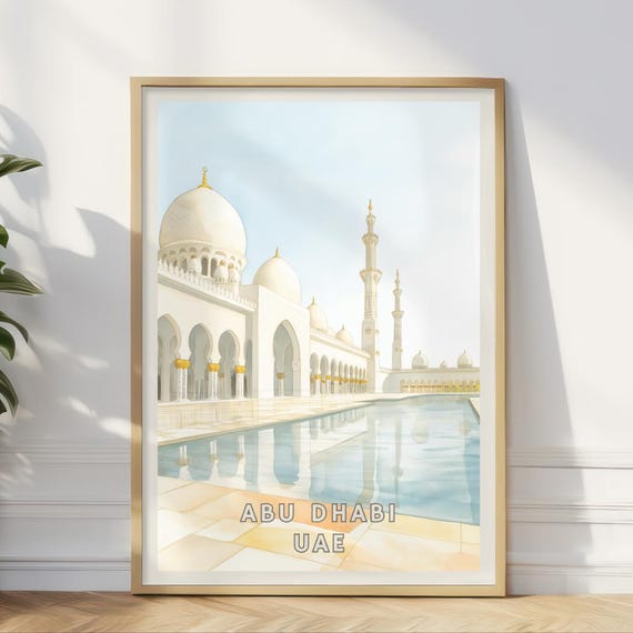 Abu Dhabi Poster Sheikh Zayed Grand Mosque Art Uae Arabian Architecture Print Islamic Wall Decor Middle Eastern Travel Elegant Decor