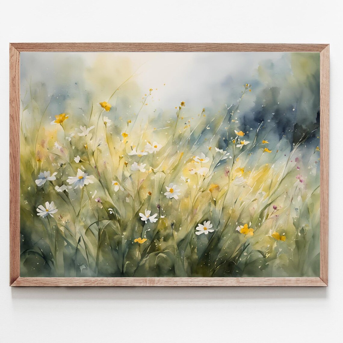 Wildflowers Meadow Watercolor Landscape Art Print