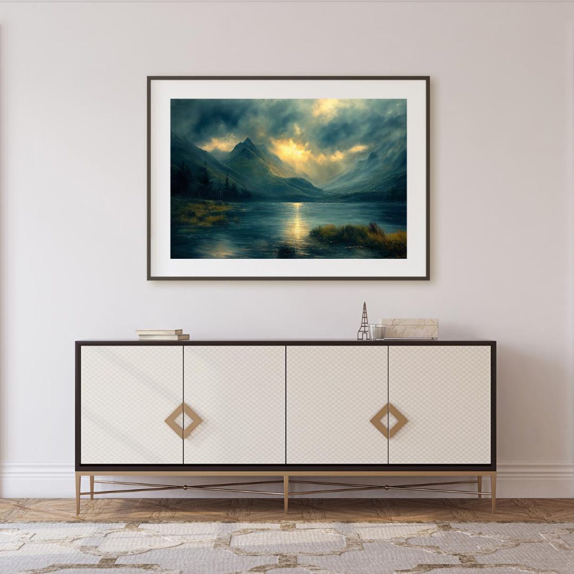 Mystic Mountain Lake Moody Sunset Landscape Wall Art Dark Nature Scenery Decor - Image 2