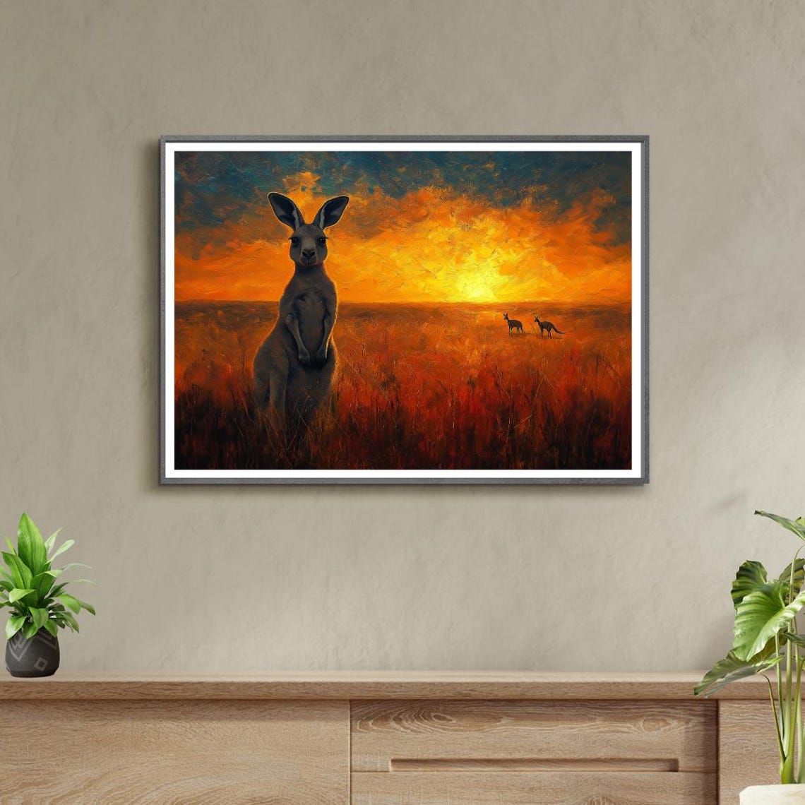 Kangaroo Sunset Australian Outback Golden Grassland Wildlife Wall Art - Image 2