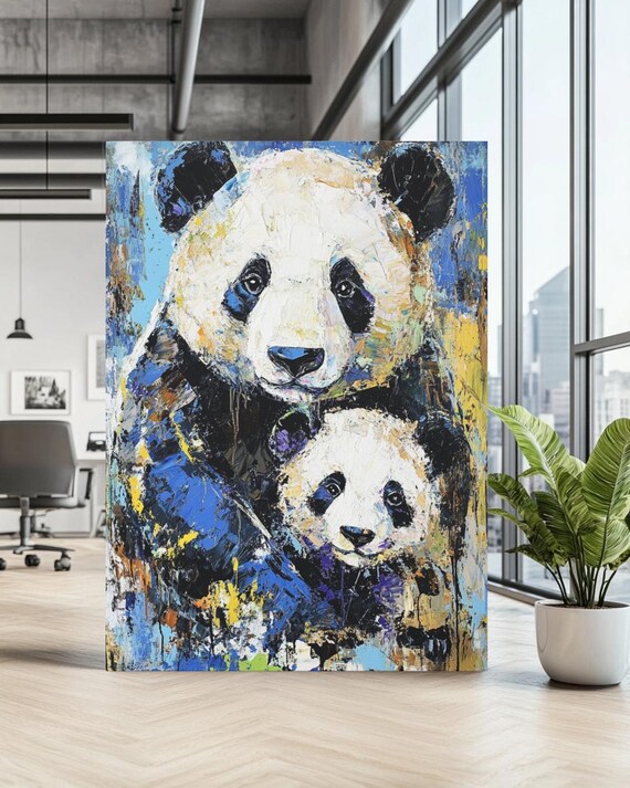 Panda Bear Wall Art Nursery Animal Print Mom And Baby Canvas Abstract Painting For Kids Bedroom Jungle Safari Decor