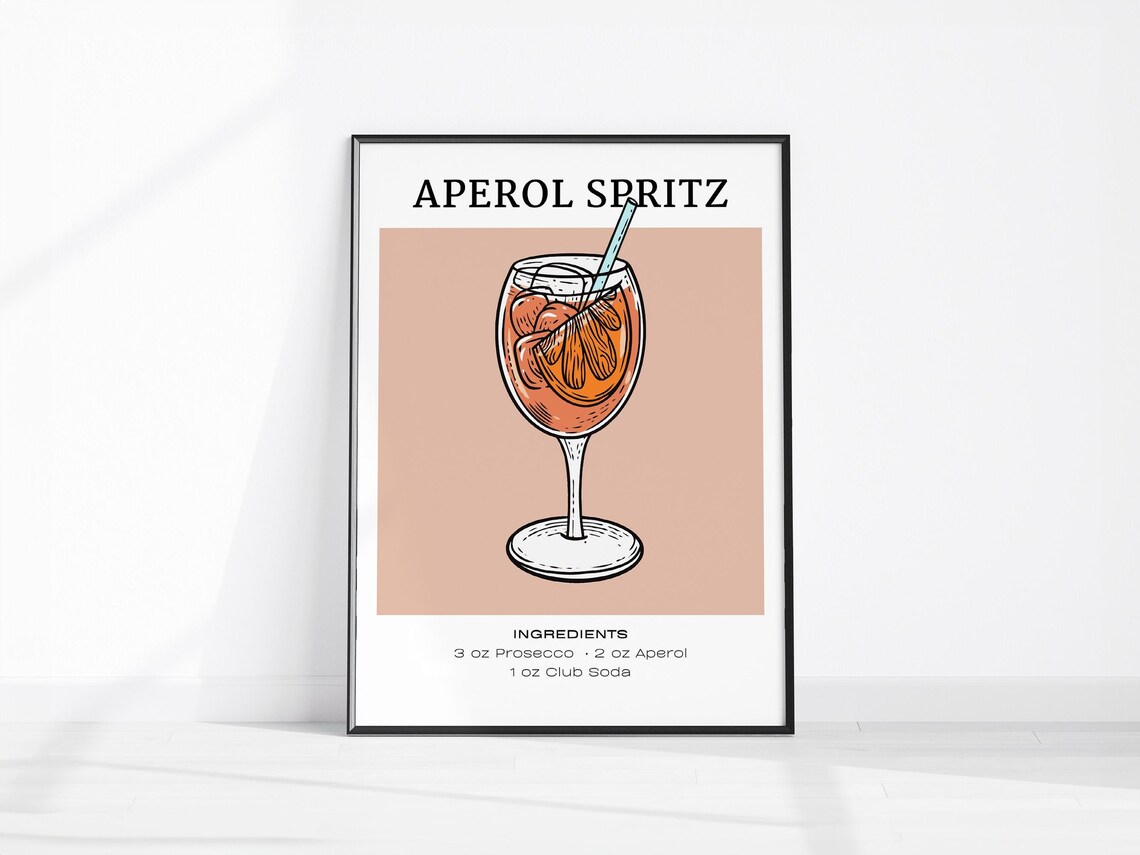 Aperol Spritz Cocktail Recipe Ingredients Summer Bar Cart Poster