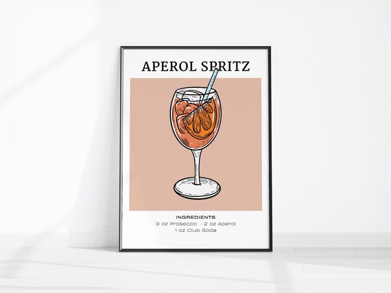 Aperol Spritz Cocktail Recipe Ingredients Summer Bar Cart Poster