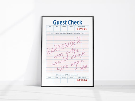 Vintage Guest Check Bartender Was Cute Retro Bar Cart Poster