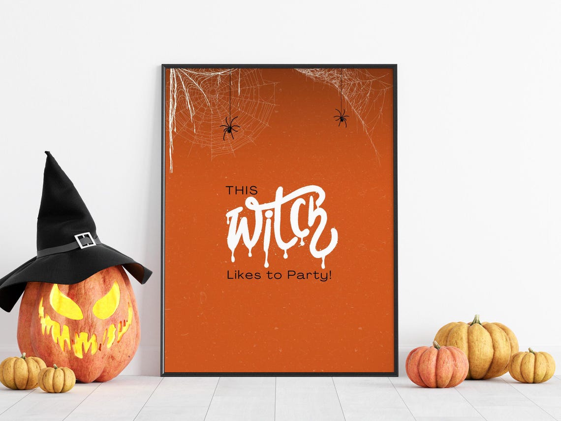 Halloween Decor This Witch Likes To Party Wall Art Print Poster Quote Spooky Dorm Room