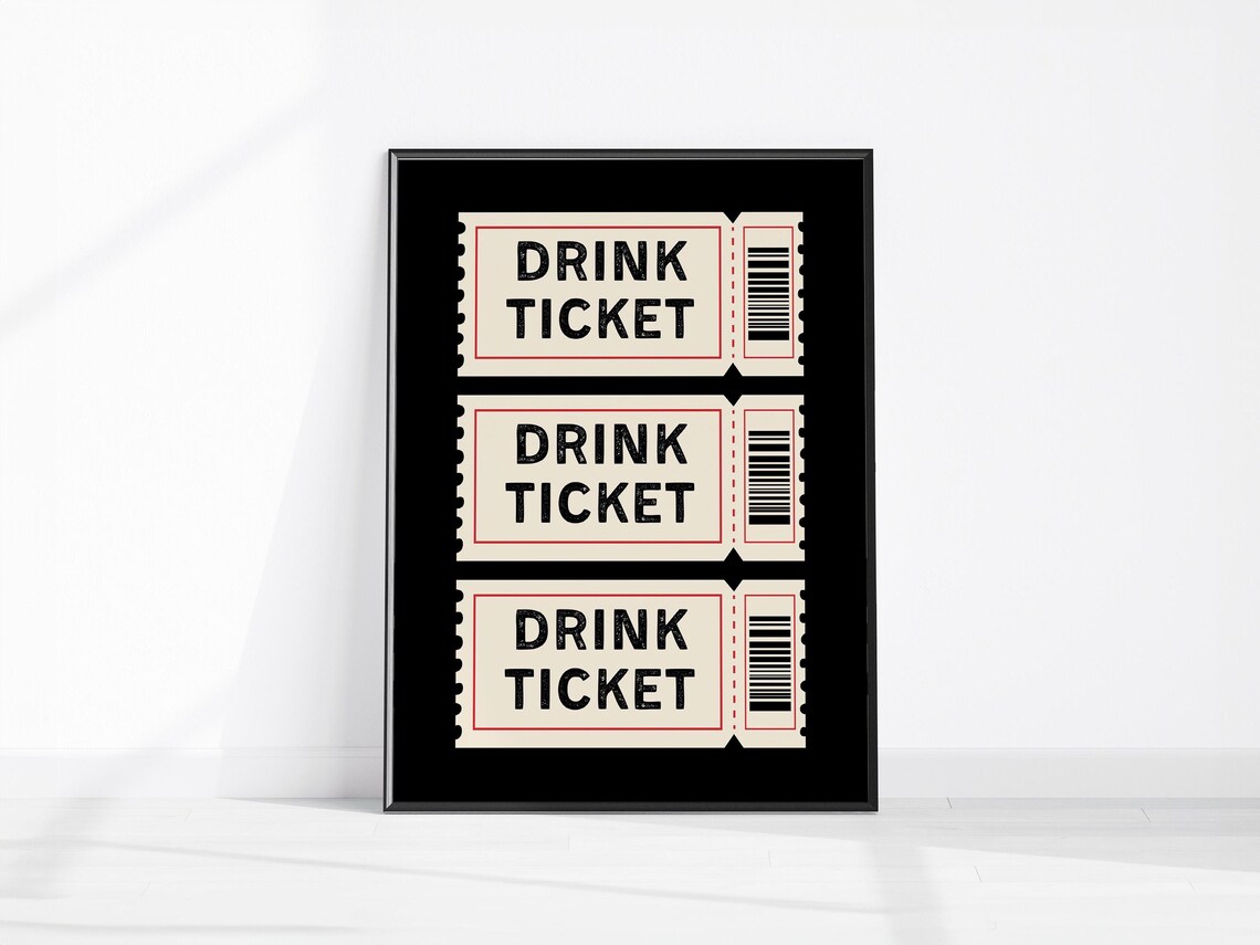 Vintage Drink Ticket Trio Bar Stub Retro Party Decor Black Poster