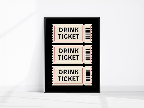 Drink Ticket Poster Bar Cart Wall Art Retro Print Trendy Room Decor Fun Kitchen Drinks Party