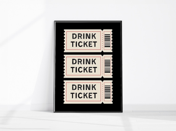 Vintage Drink Ticket Trio Bar Stub Retro Party Decor Black Poster