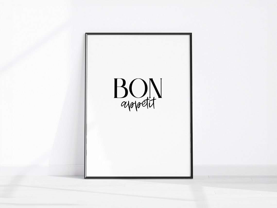 Bon Appetit French Dining Quote Minimalist Kitchen Typography Print