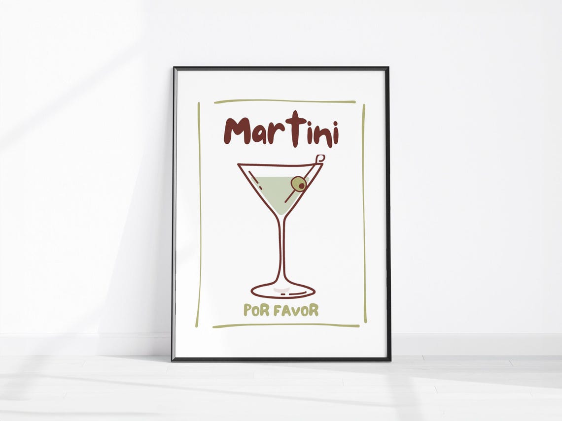 Martini Por Favor Cocktail Illustration Bar Kitchen Fun Art Poster