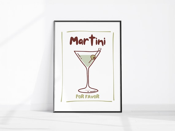 Martini Por Favor Cocktail Illustration Bar Kitchen Fun Art Poster