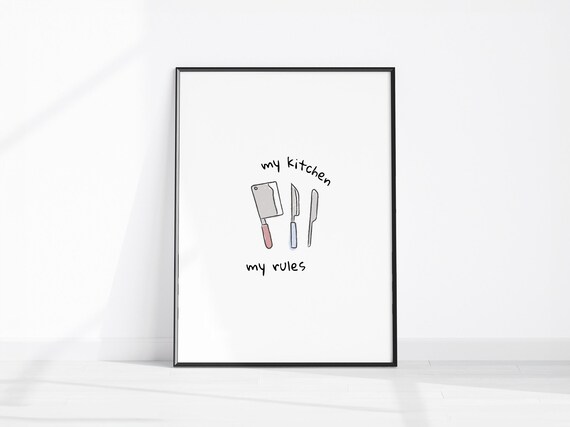 My Kitchen My Rules Cute Knife Doodle Boho Kitchen Wall Poster