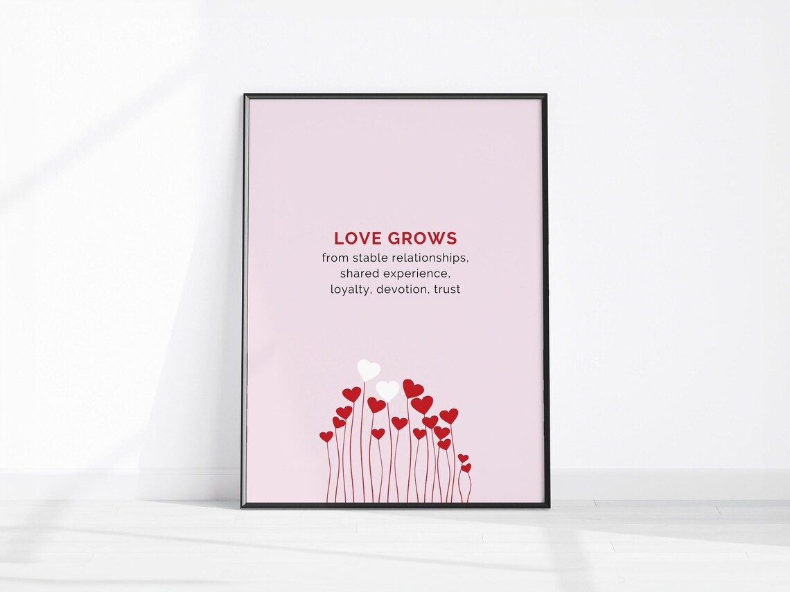 Love Grows Stable Relationships Quote Pink Heart Flower Poster