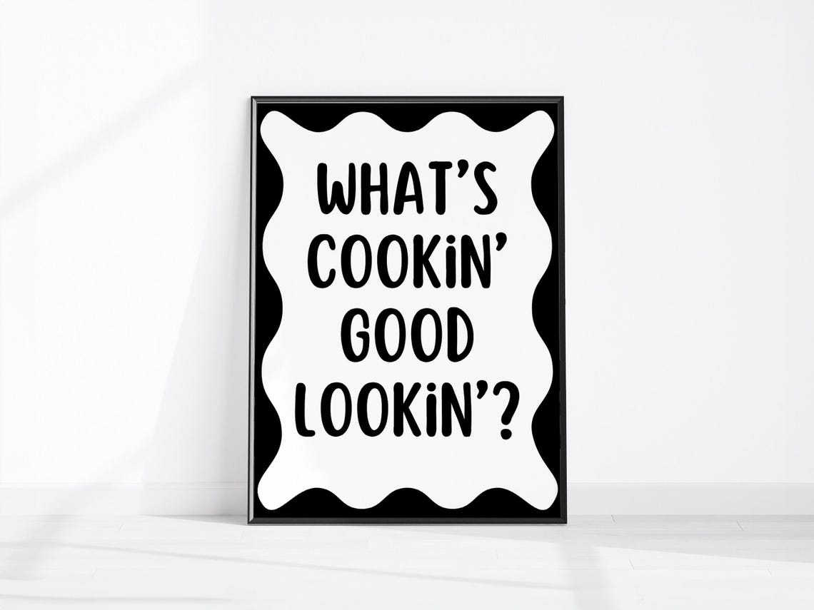 Whats Cookin Good Lookin Poster Retro Wavy Kitchen Quote Decor Art
