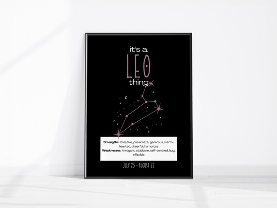 Leo Poster Zodiac Star Sign Print Boho Wall Decor Art Horoscope Constellation Astrology