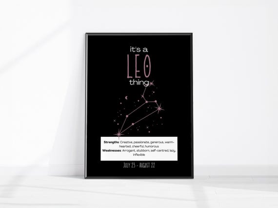 Leo Zodiac Star Sign Constellation July August Birthday Poster