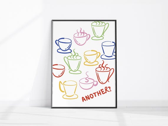 Another Coffee Print Kitchen Poster Decor Hand Drawn Trendy Wall Art Retro Cups Bar