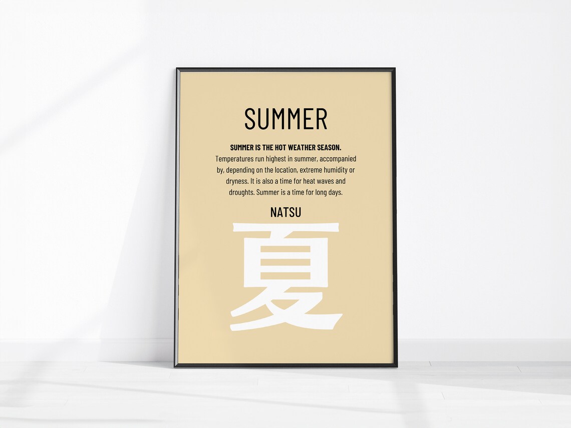 Summer Definition Natsu Japanese Kanji Beige Minimalist Quote Poster