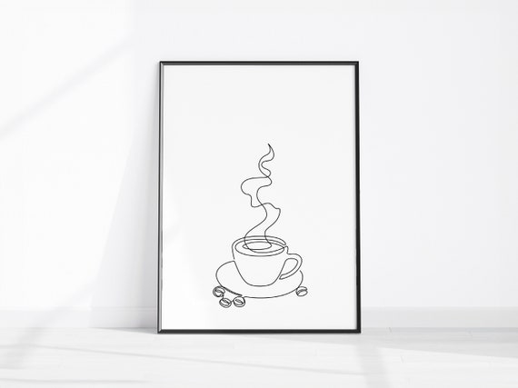Coffee One Line Wall Art Minimal Print Shop Modern Poster Decor