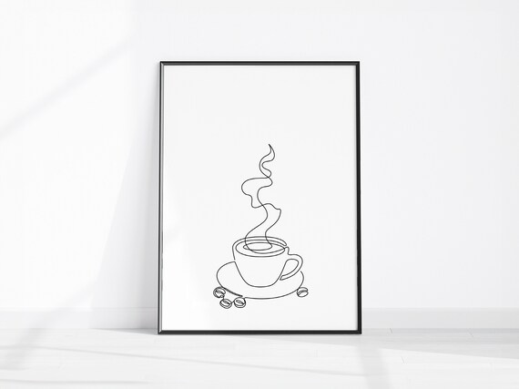 Minimal One Line Coffee Cup Drawing Modern Kitchen Art Poster