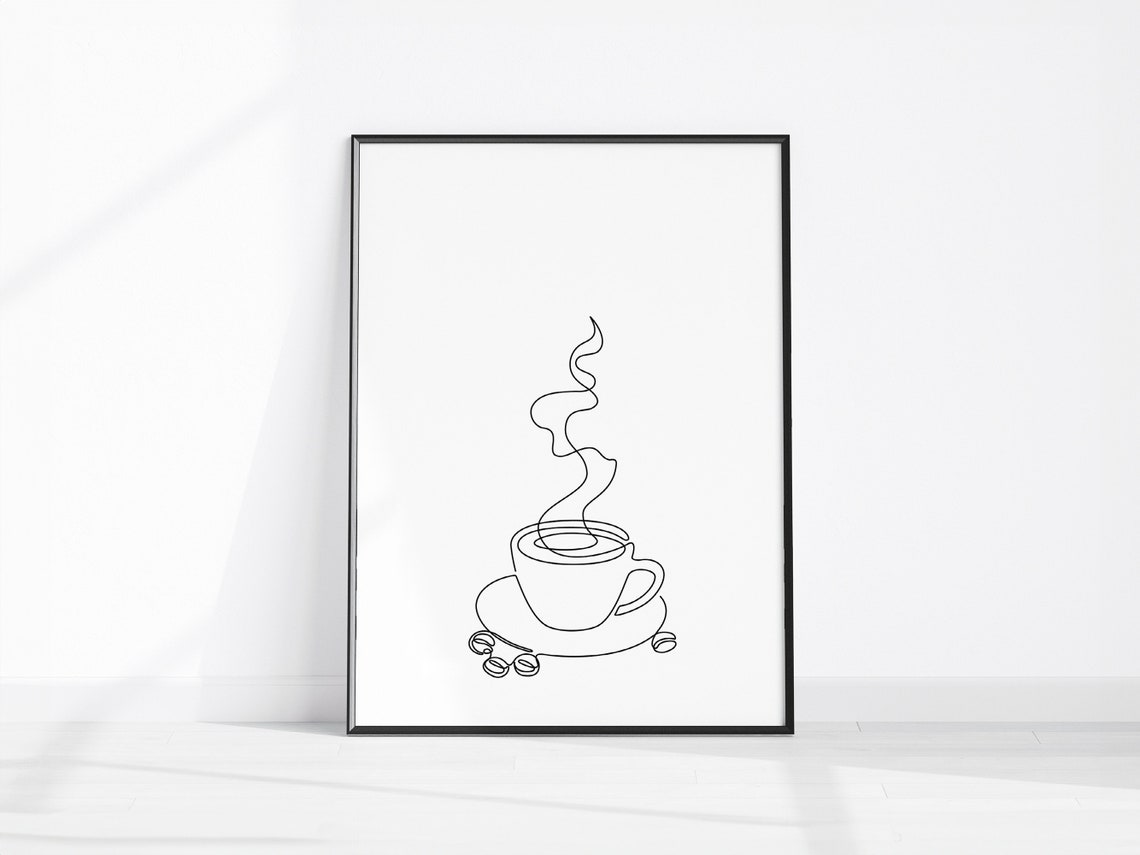 Minimal One Line Coffee Cup Drawing Modern Kitchen Art Poster