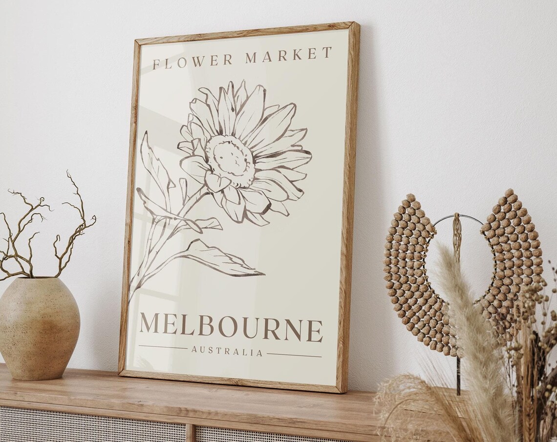 Flower Market Melbourne Australia Sunflower Sketch Neutral Art Poster - Image 5