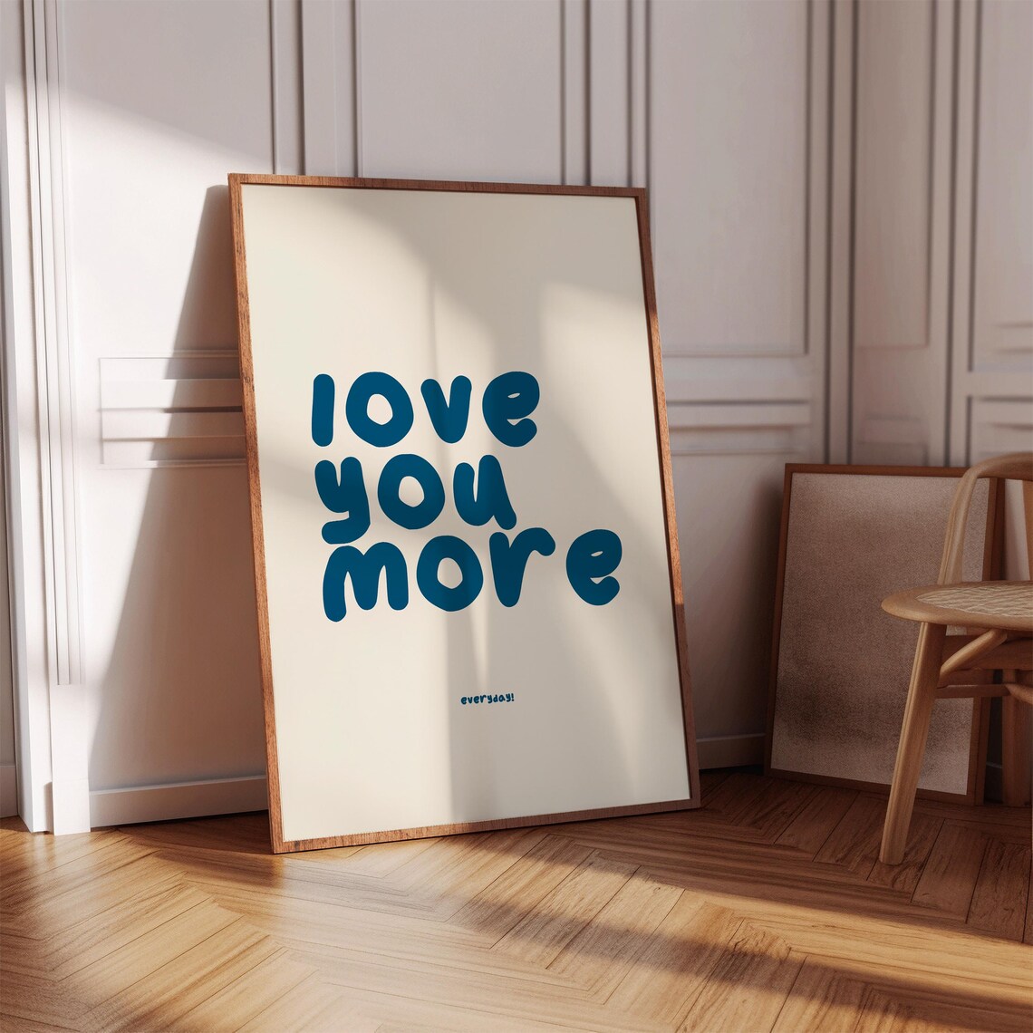 Love You More Blue 80s Quote Typography Art Print