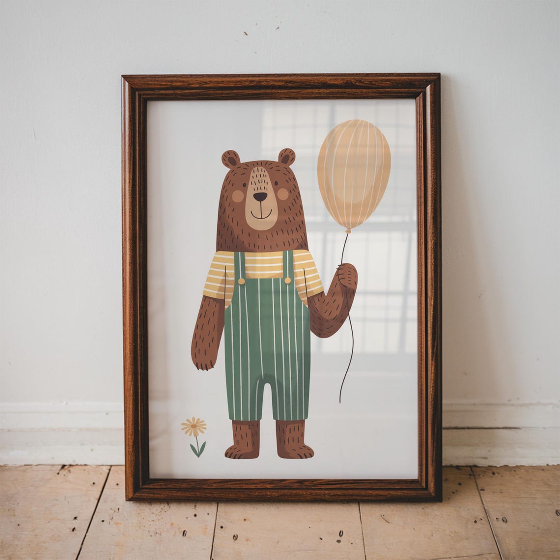 Whimsical Nursery Wall Art Bear Holding A Balloon Scandinavian Animal Cute Print Kids Room Decor