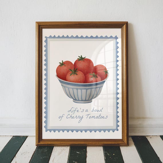Cherry Tomatoes Print Kitchen Wall Art Decor Typography Italian Food Lover Gift Breakfast Nook Mediterranean Home
