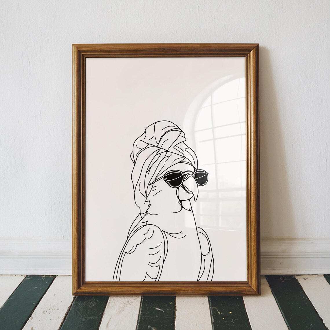Sunglasses Parrot With Towel Wrap Fun Line Art Bathroom Poster