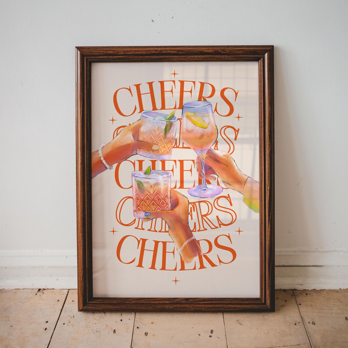 Cheers Cocktail Toast Friends Bar Cart Typography Art Poster