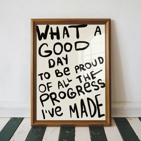 Proud Of The Progress Ive Made Positive Quote Wall Art Motivational Print Trendy Decor Apartment Blue Home