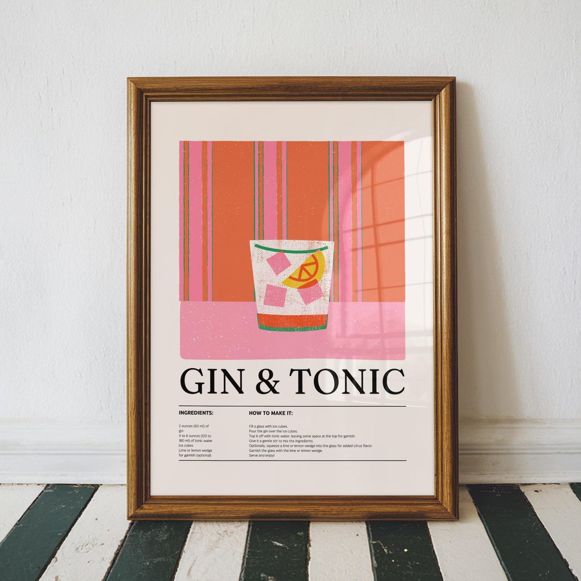 Gin and Tonic Cocktail Recipe Pop Art Kitchen Bar Decor Poster
