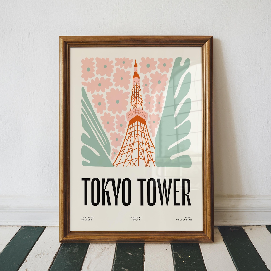Tokyo Tower Japan Pink Floral Retro Travel Landmark Art Poster