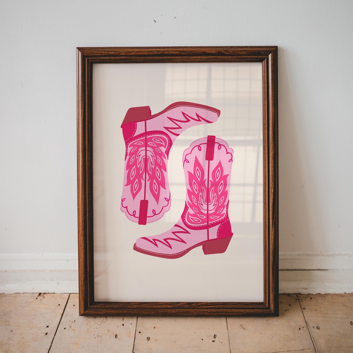 Pink Cowboy Boots Western Illustration Girls Room Decor Art Poster