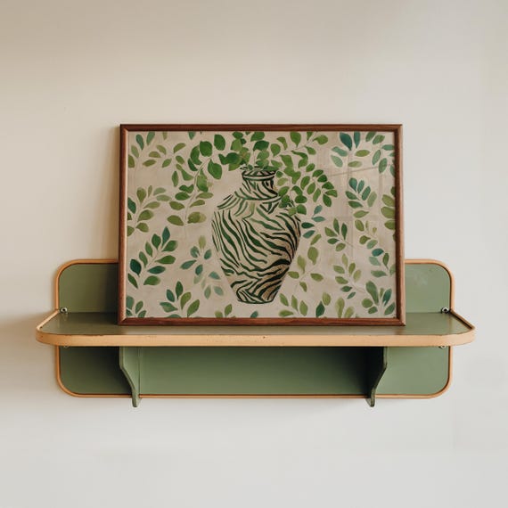 Zebra Vase With Jungle Leaves Wall Art Print Botanical Decor Green Home Housewarming Gifts Large