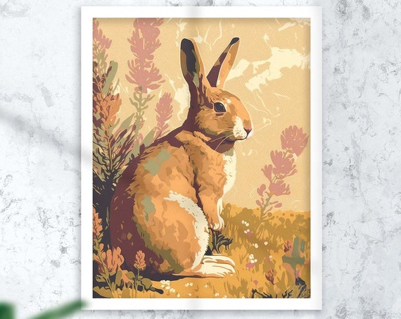 Rabbit In Flowers Print Bathroom Wall Art Animal Floral Decor Bathroom Decor Nursery Decor Bunny Wall Art Pastel Rabbit Wall Art Kids